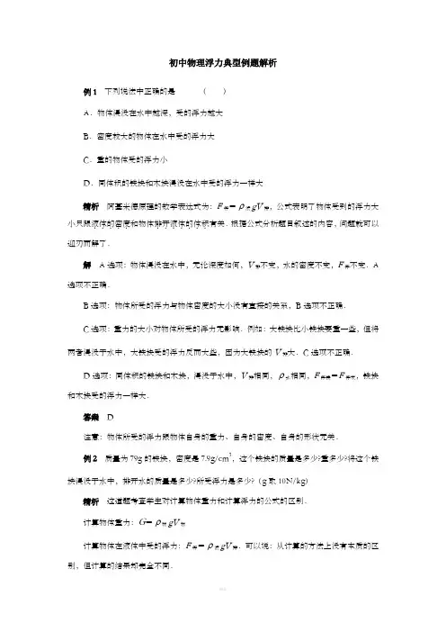 浮力经典例题及详解(强烈推荐)