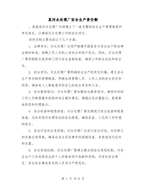 某污水处理厂安全生产责任制（三篇）