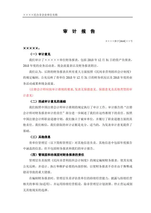 民间非营利组织审计报告(模板)