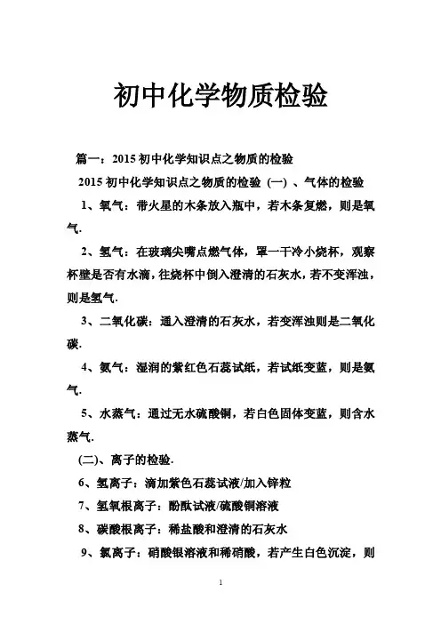 初中化学物质检验
