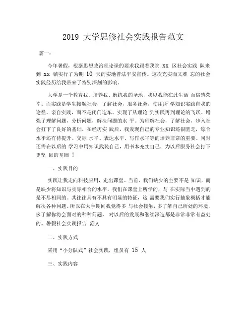 2019大学思修社会实践报告范文