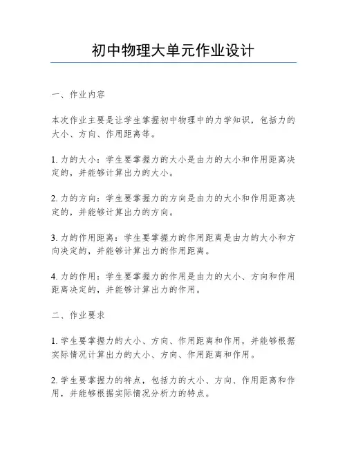 初中物理大单元作业设计