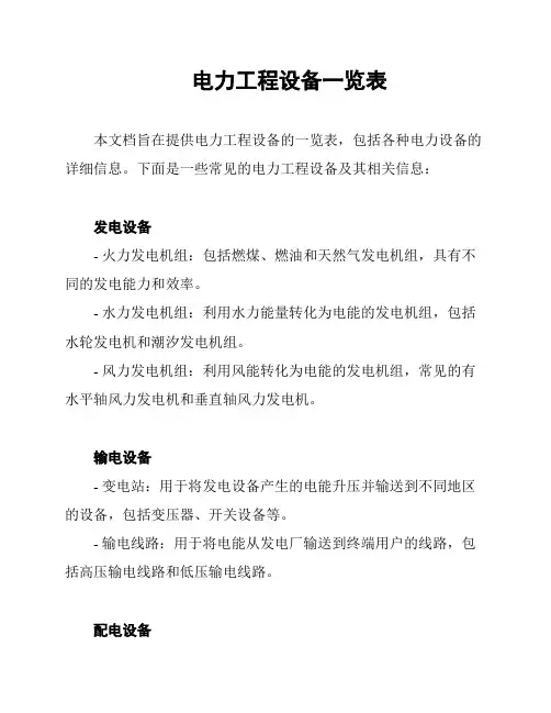 电力工程设备一览表