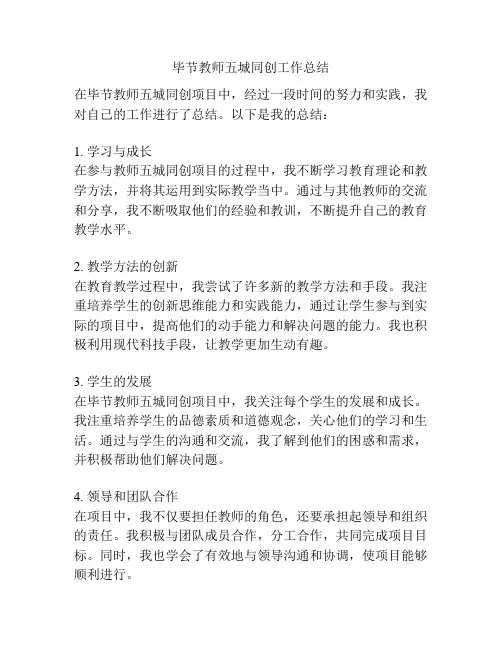 毕节教师五城同创工作总结