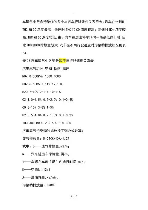 汽车尾气污染物排放计算