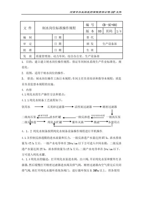 制水岗位标准操作规程