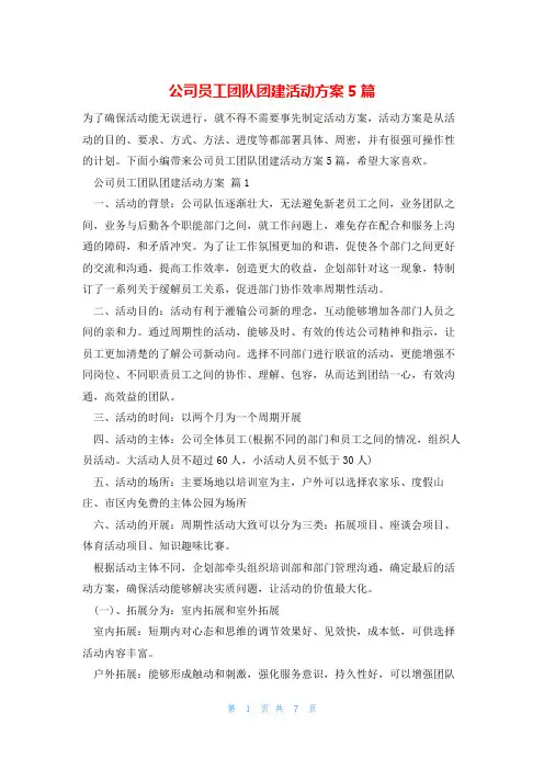 公司员工团队团建活动方案5篇