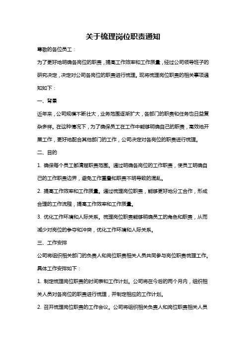 关于梳理岗位职责通知