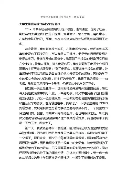 大学生暑假电视台实践总结（精选3篇）