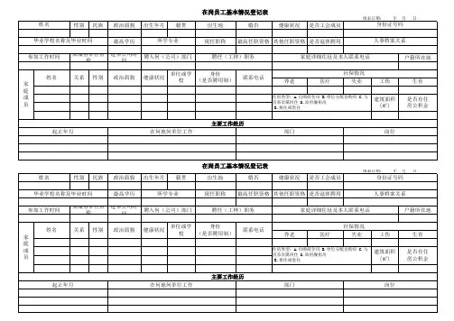 在岗员工基本情况登记表