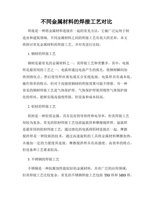 不同金属材料的焊接工艺对比