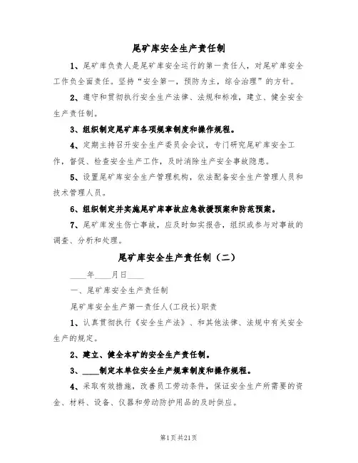 尾矿库安全生产责任制（三篇）