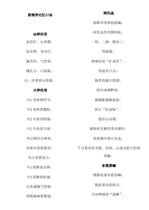 药理学记忆口诀