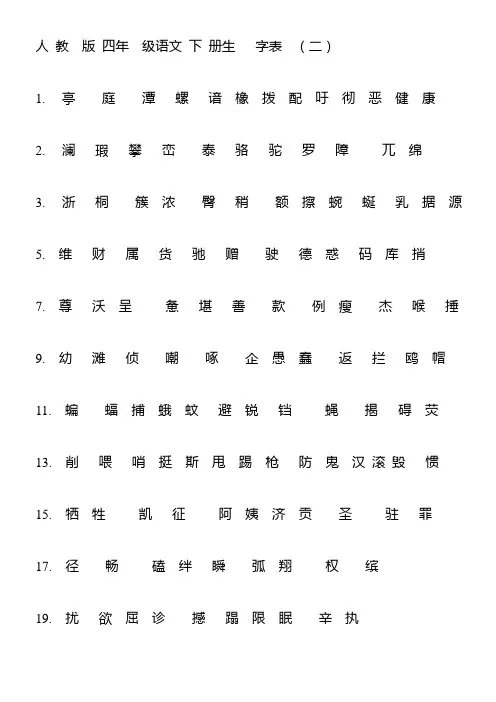 人教版四年级语文下册生字表二(带拼音)