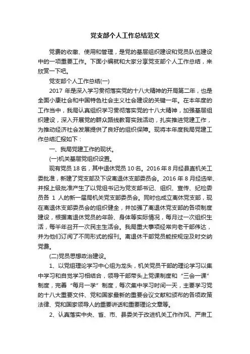 党支部个人工作总结范文