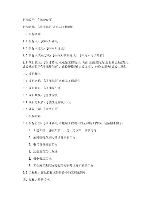 水电站工程项目招标文件