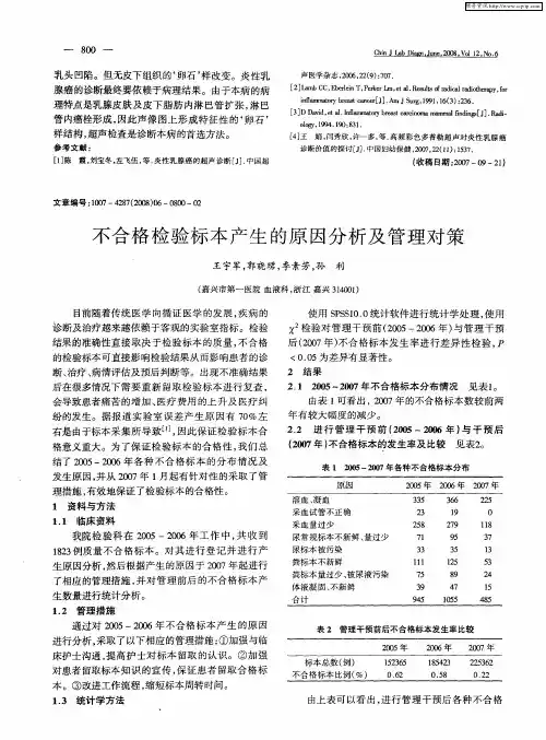 不合格检验标本产生的原因分析及管理对策
