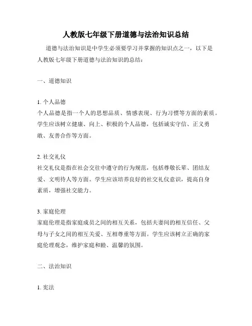 人教版七年级下册道德与法治知识总结
