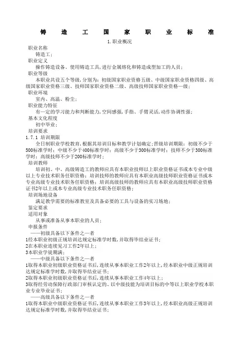铸造工职业标准