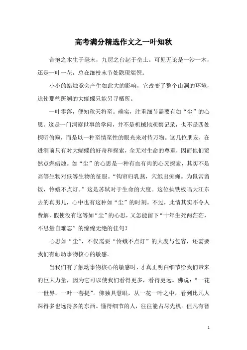 高考满分精选作文之一叶知秋