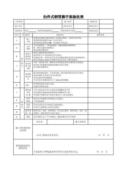 扣件式钢管脚手架检查验收表(范表)