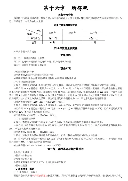 第十六章 所得税   2016中级会计实务讲义