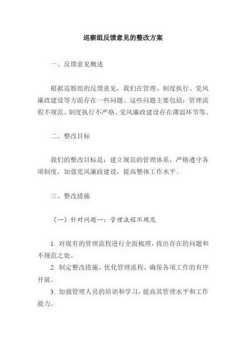 巡察组 反馈意见的整改方案