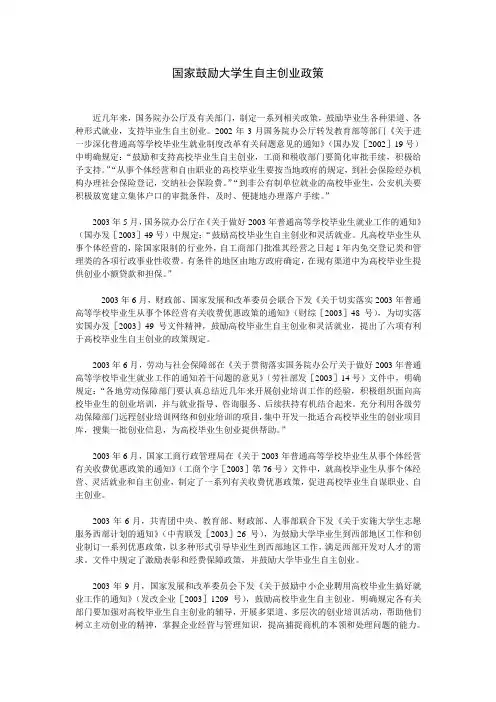 国家鼓励大学生自主创业政策