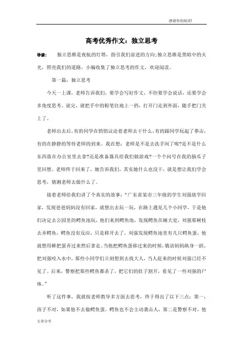 高考优秀作文：独立思考