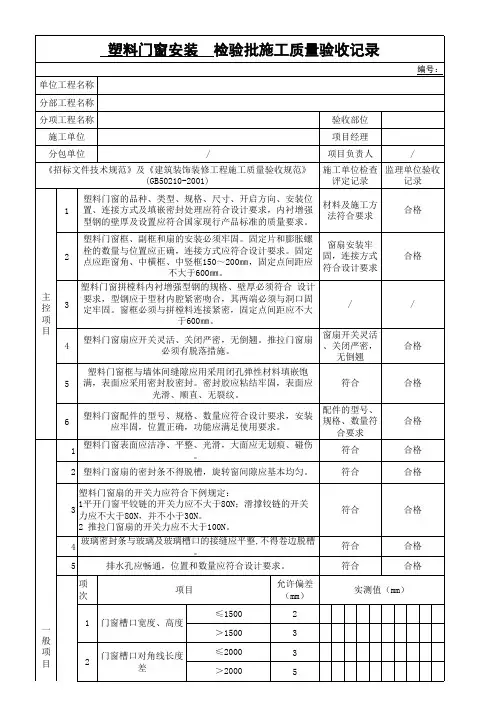 塑料门窗检验批表格