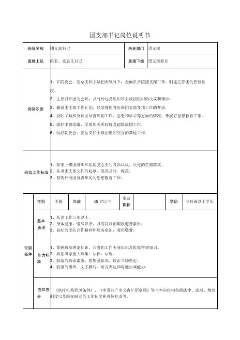 团支部书记岗位说明书