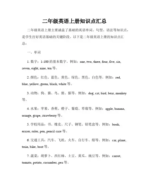 二年级英语上册知识点汇总