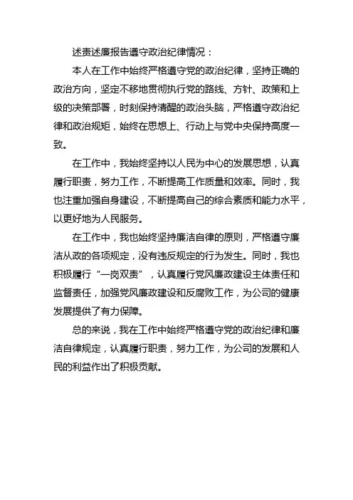 述责述廉报告遵守政治纪律情况