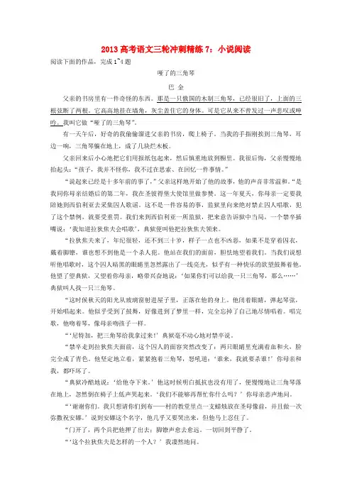 高考语文三轮冲刺精练7 小说阅读