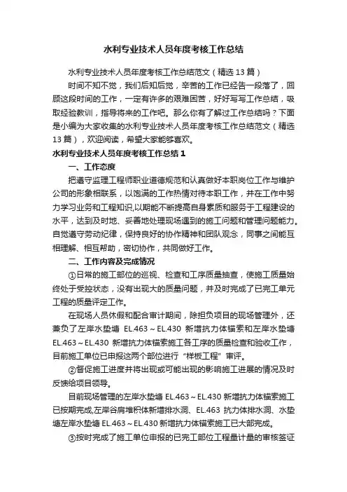 水利专业技术人员年度考核工作总结范文（精选13篇）
