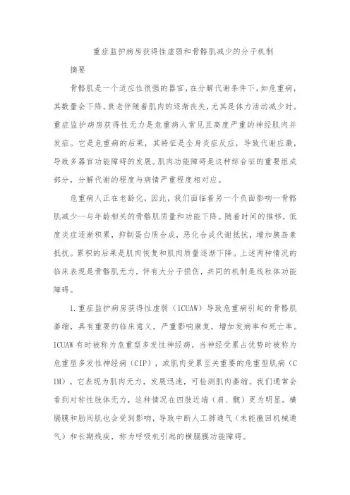 重症监护病房获得性虚弱和骨骼肌减少的分子机制