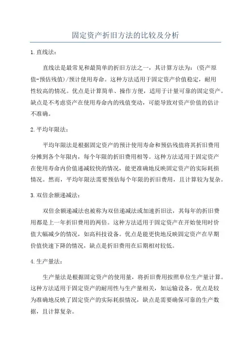 固定资产折旧方法的比较及分析