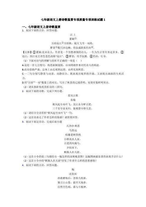 七年级语文上册诗歌鉴赏专项质量专项训练试题1