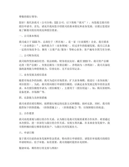 大公司授信申请书模板