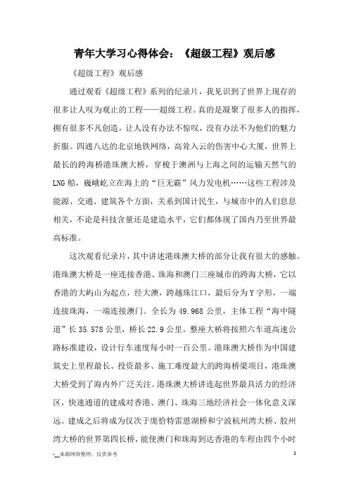 青年大学习心得体会：《超级工程》观后感_心得体会