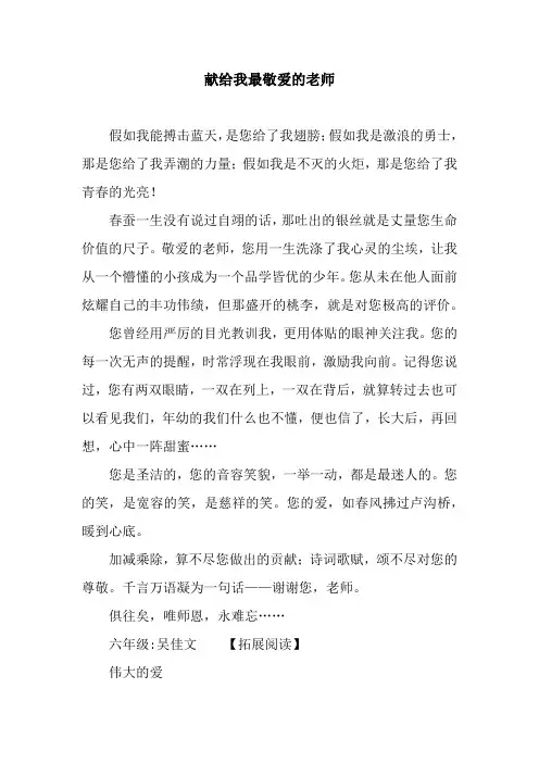 献给我最敬爱的老师