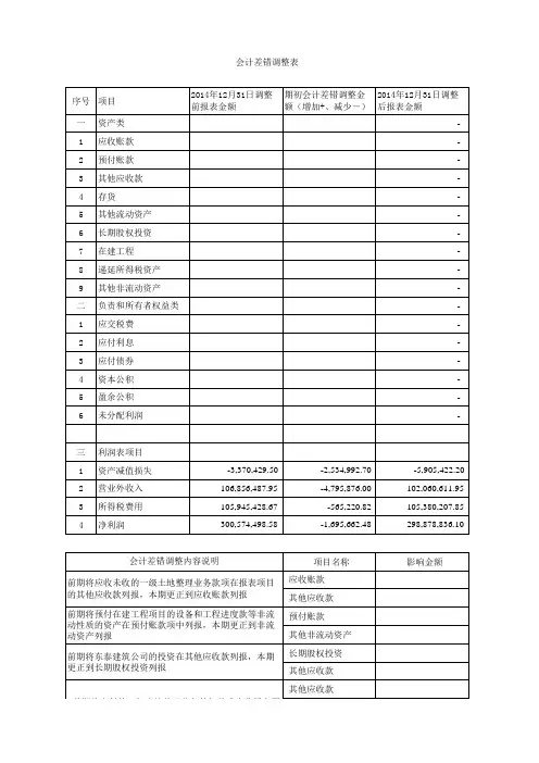 会计差错调整明细表