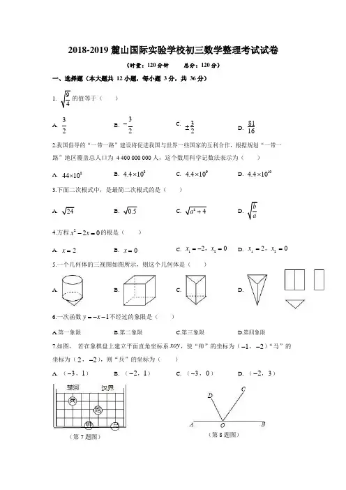 湖南省长沙市麓山国际2019年中考三模数学整理考试数学试卷(Word版无答案)