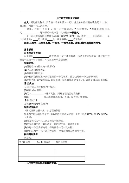 一元二次方程知识点总结(全章齐全)