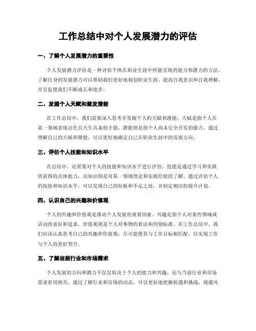 工作总结中对个人发展潜力的评估