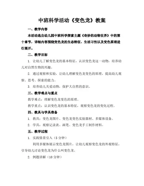 中班科学活动《变色龙》教案