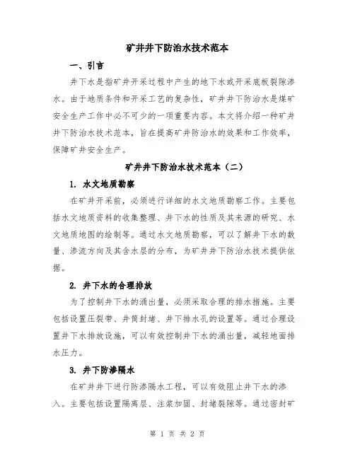 矿井井下防治水技术范本