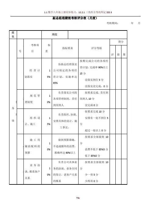 副总经理绩效考核表