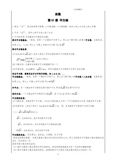 精品 七年级数学寒假讲义 实数