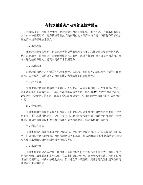 有机水稻的高产栽培管理技术要点